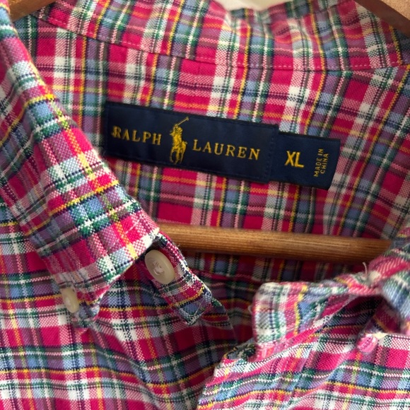 EUC like new Ralph Lauren Pink and Blue plaid Casual Button Down Shirt size XL - Picture 2 of 7